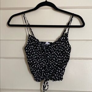 Garage Black and White Ruched Tie Front Camisole